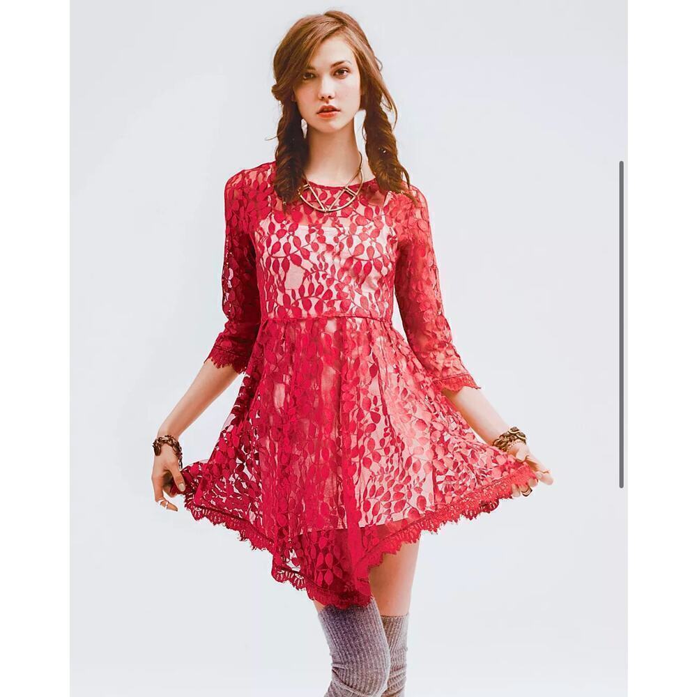 Free People Floral Mesh Lace Dress
